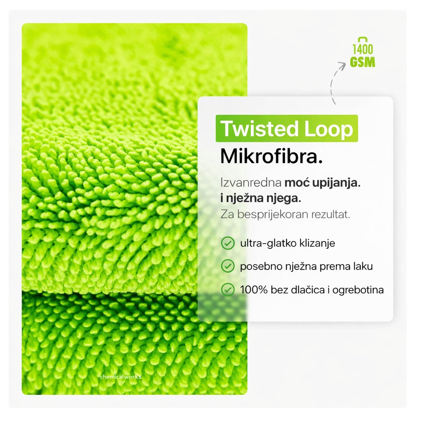chemicalworkz Twist Loop ručnik za sušenje 80x50 1400 GSM twist loop