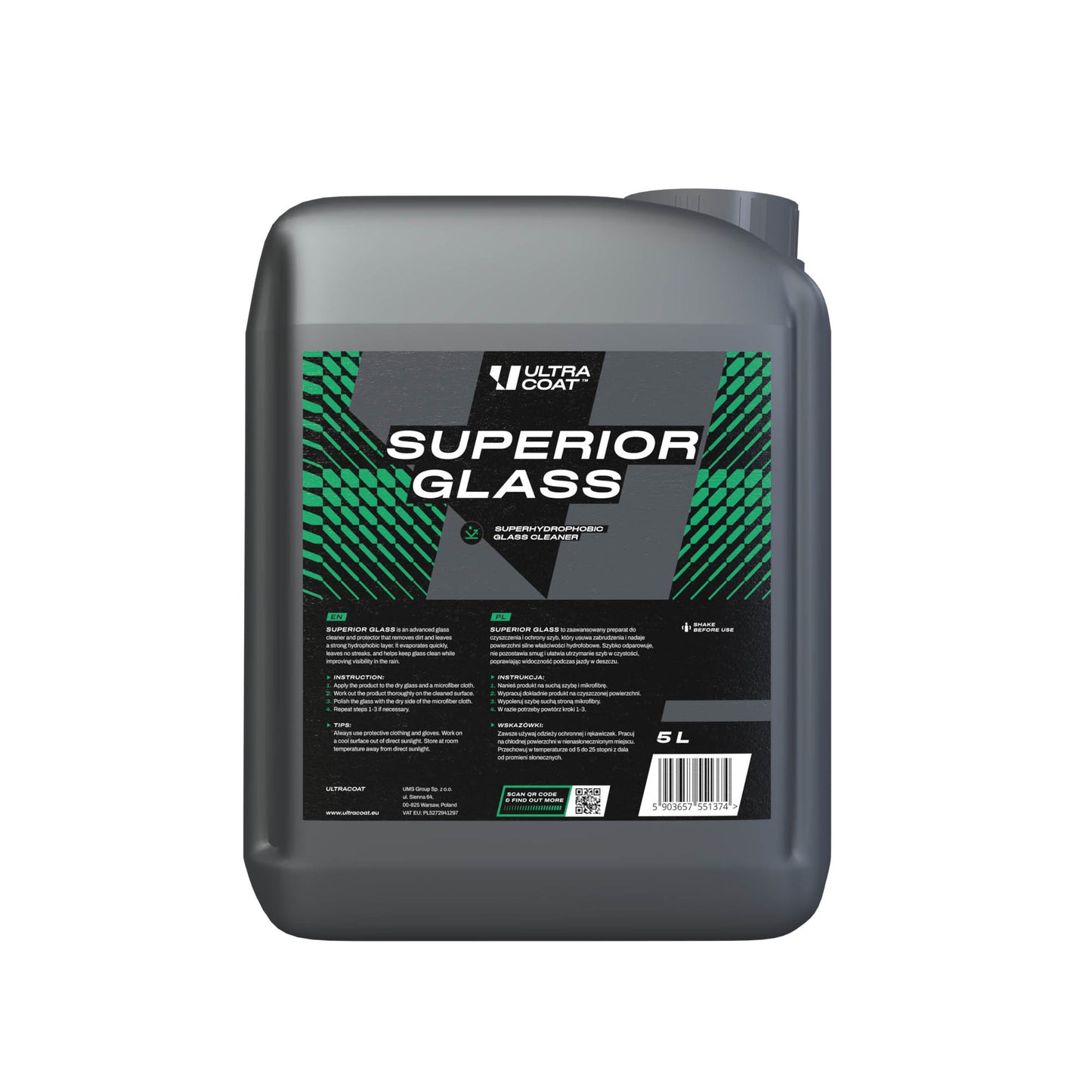 Ultracoat hidrofobni čistač za staklo Superior Glass 5 L